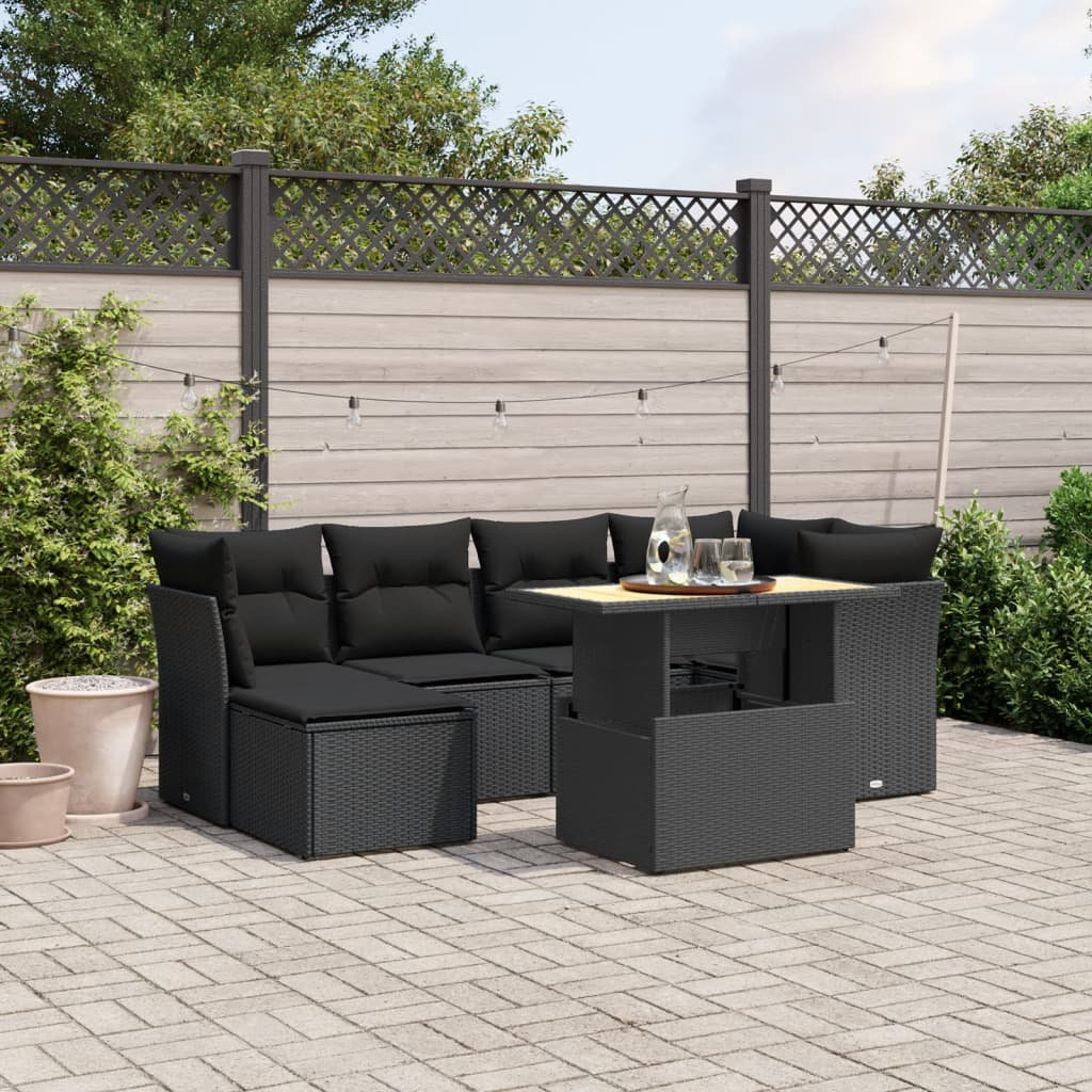 Vidaxl 7-Tlg. Garten-Sofagarnitur aus Polyrattan mit Kissen