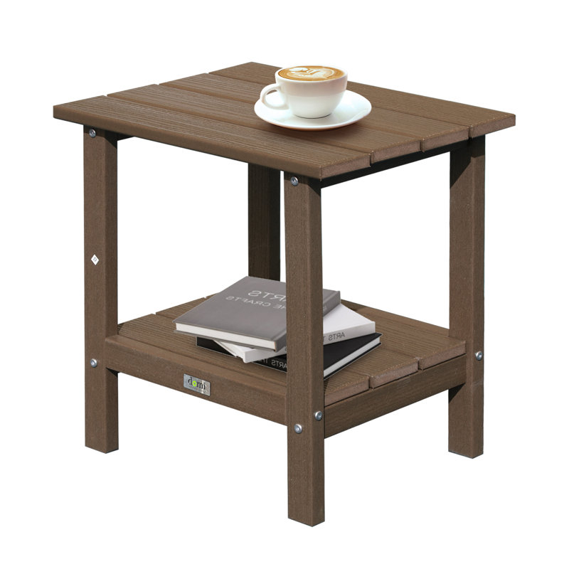 HDPE Double-Tier Rectangular Patio Table All Weather Outdoor Adirondack Side Table, Brown