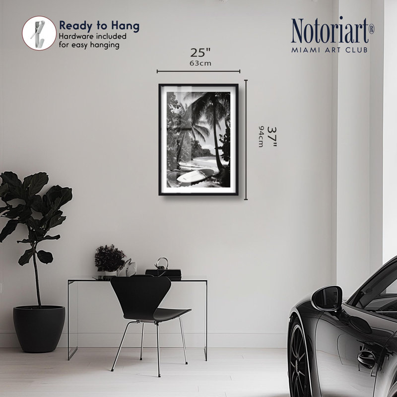 «Waves and Palms Shadowbox Print» par Notoriart, H 37 po x l 25 po, Noir