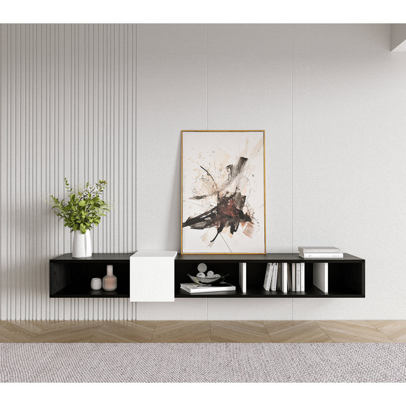 Médias audio-vidéo flottants muraux 71 po Draylee, Bois noir-blanc