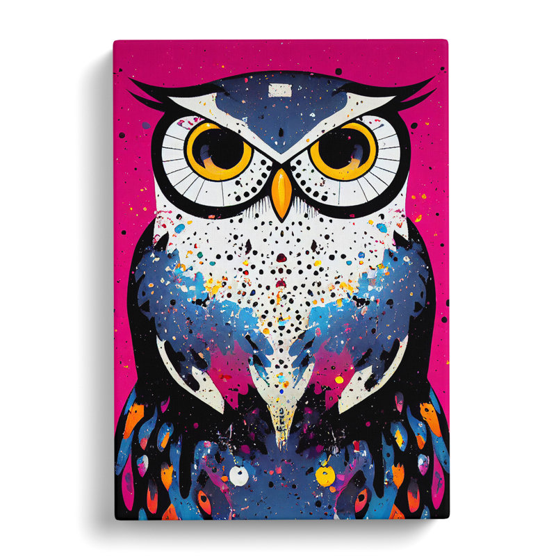 Paint Splashed Owl No.6 Abstract - Wrapped Canvas, 60cm H x 40cm W x 3cm D