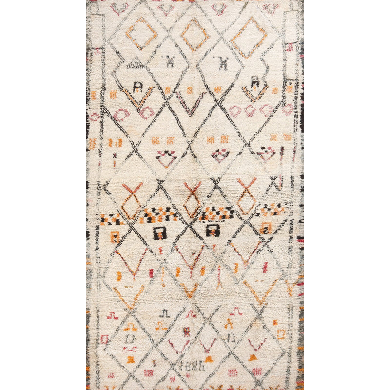 Vintage Plush Wool Pile Mid Century Moroccan Tribal Beni Ourain Berber Carpet