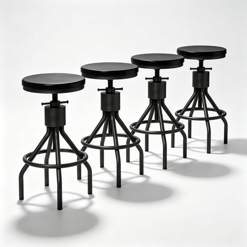 Tabouret de bar pivotant en bois massif à hauteur réglable, Siège brun foncé / structure argentée, 4