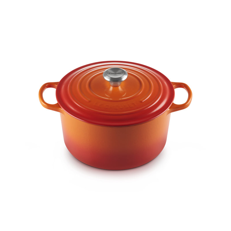 Le Creuset Signature Enaneled Cast Iron Deep Round Dutch Oven 6.5 Qt., Oyster, Flame, 6.5 quarts