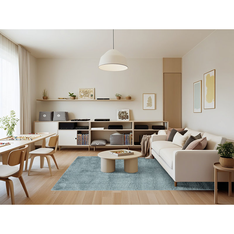 Tapis de zone bleu acier contemporain, Rectangle 7 pi x 9 pi