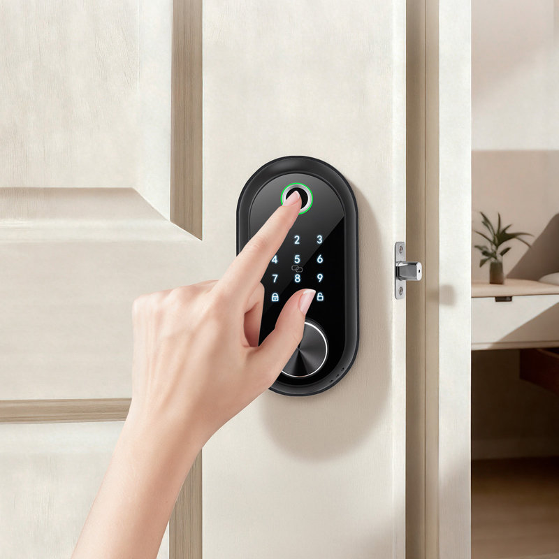 Serrure de porte à empreinte digitale, pêne dormant biométrique électronique avec écran tactile, verrouillage automatique, code unique, mot de passe anti-fouillis, serrure de porte d'entrée sans clé avec cartes à puce, pour la maison, appartement, noir mat