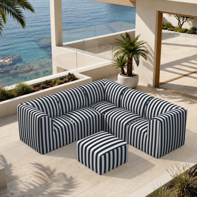 Canapé modulaire rembourré en L avec repose-pieds et coussins Sunbrella 6 pièces Praia, Brume expressive