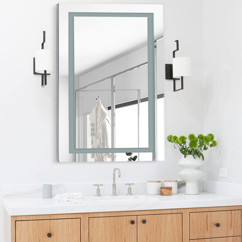 Miroir de salle de bain sans cadre à DEL, 3 couleurs à intensité variable, anti-buée, fonction mémoire, miroir de meuble-lavabo mural