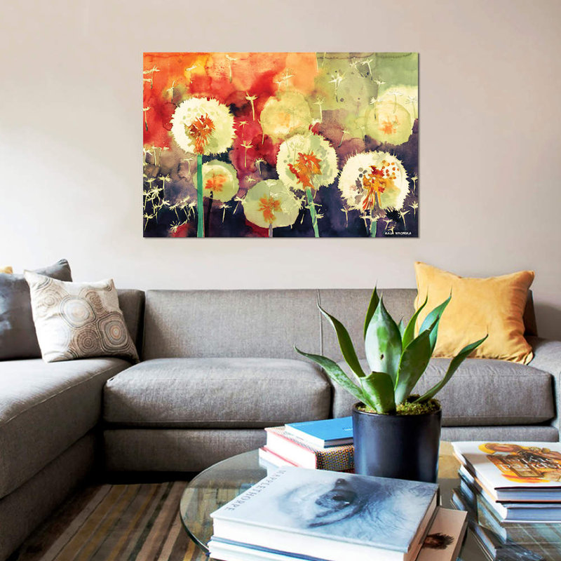 " Dandelions " by Maja Wronska, 8" H x 12" W x 0.75" D, No Mat, Wrapped Canvas