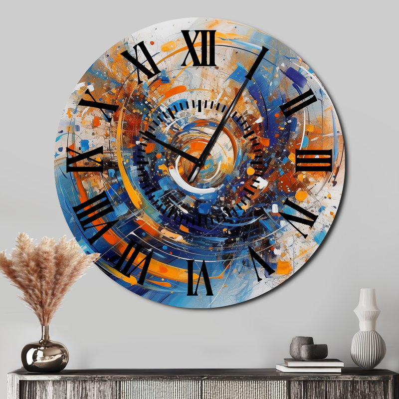 Horloge murale bleue et orange, Surdimensionné