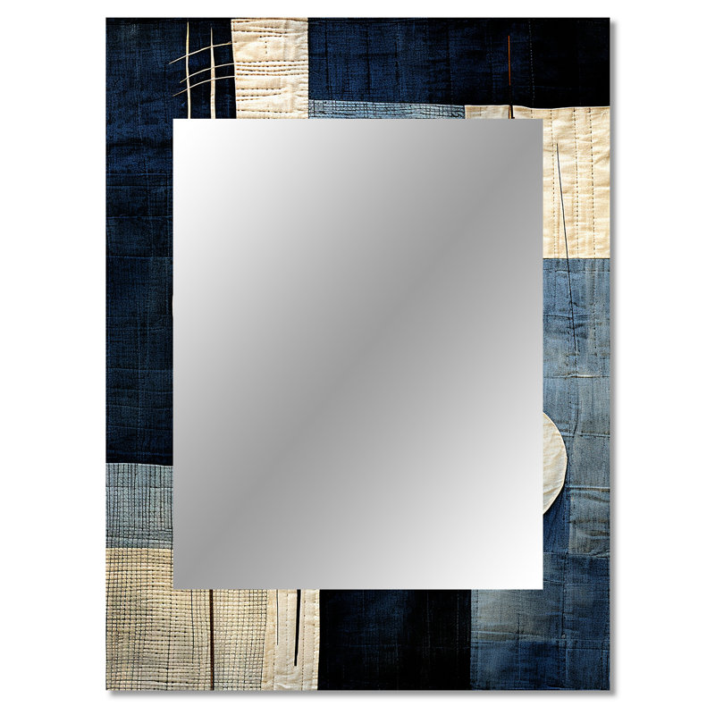 Bleu azur géométrique collages - miroir mural décoratif abstrait, 40 po x 30 po