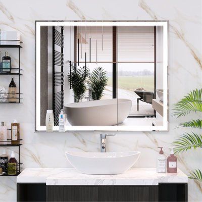 Miroir de salle de bain 30 po x 36 po avec brouillard à DEL, commande tactile, construction, bouton élégant, suspension horizontale / verticale, tendance