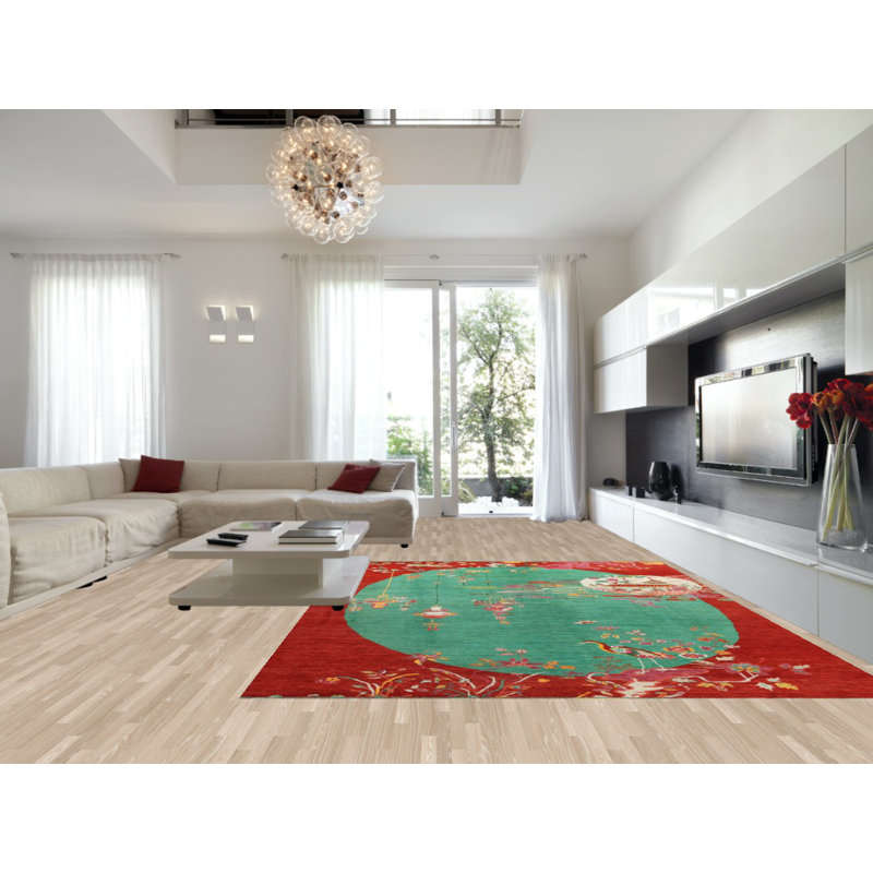 Tapis art déco vert 10 x 14