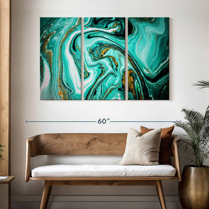 Avery Teal Marble Abstract, 32" H x 50" W