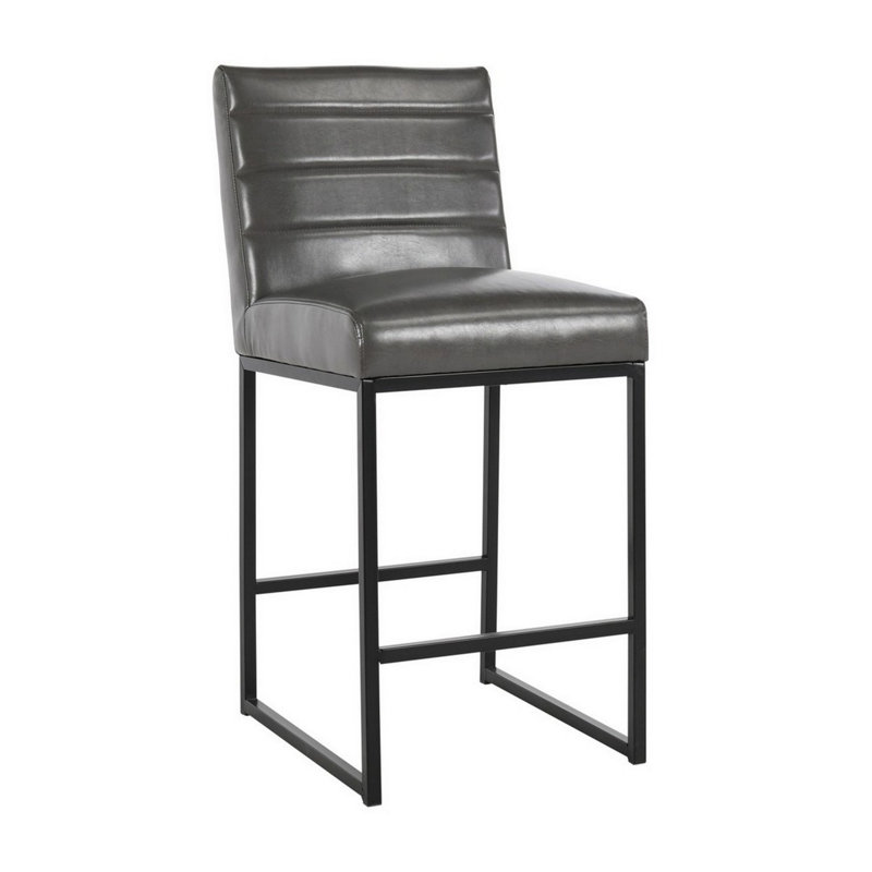 Zaahid Upholstered Faux Leather Counter Stool, Gray, Counter Stool (26" Seat Height)