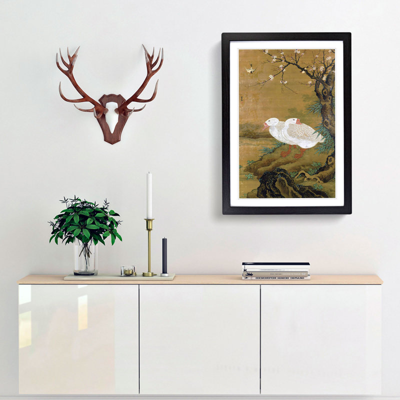 Two Geese by Lu Ji - Framed Print, 48cm H x 36cm W x 2cm D, Black Framed