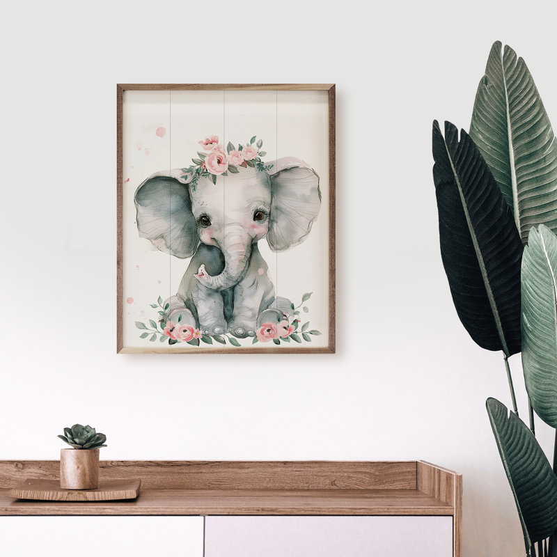Éléphant à fleurs, H 20 po x l 16 po
