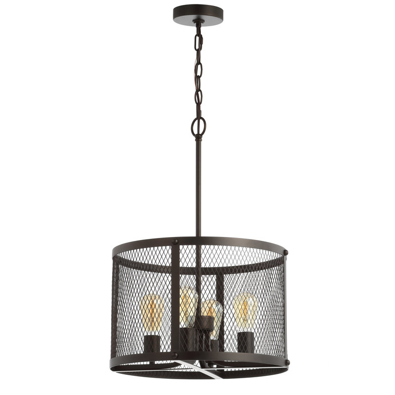 Luminaire suspendu tambour 4 lumières unique queues
