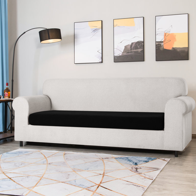 Spandex Texture Box Cushion Loveseat Slipcover, Black