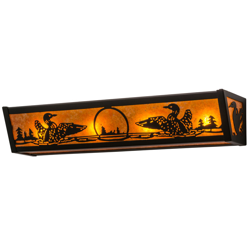 Adirondack Inspired 4-Light Black Vanity Wall Sconce with Amber Mica Diffuser