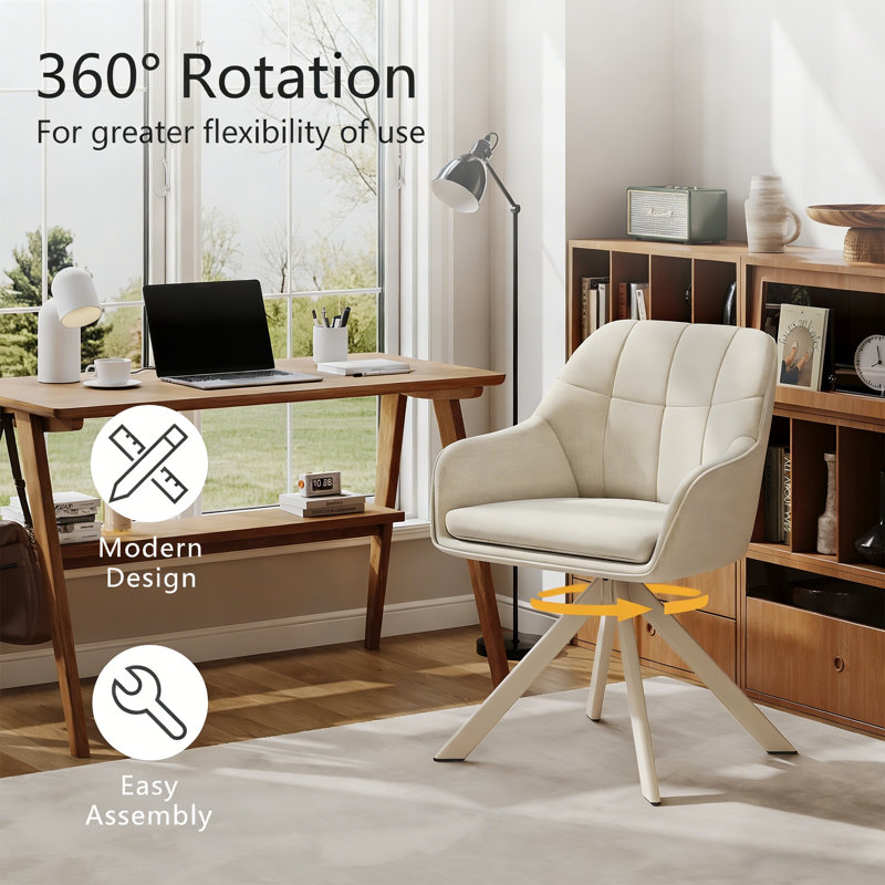51.5cm H Linen Upholstered Metal Upholstered Back Armchair in Beige, 6