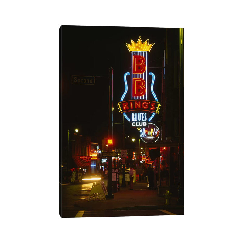 Neon Sign Lit Up At Night, B. B. King's Blues Club, Memphis - Wrapped Canvas Print, 20.32 cm H x 30.48 cm W