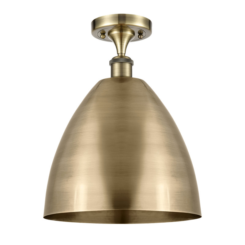 Plafonnier semi-encastré 1 lumière, Laiton antique, H 14,75 po x l 12 po x P 12 po, Ampoule non incluse