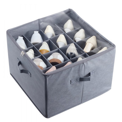 Organisateur de rangement pour chaussures robuste sous le lit, séparateurs réglables pour 16 compartiments, organisateur de rangement pour chaussures avec rangement transparent, porte-chaussures et panier, pour garde-robe, vestibule, coffre, L 17 po x l 17 po x H 12,4 po, gris