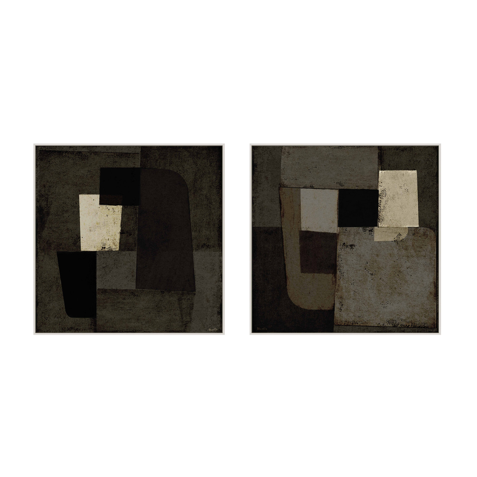 Night Shift 1 & 2, Set of 2 by Marco Marella for Studio M - Framed Wall Art, White, Canvas, 30" H x 30" W