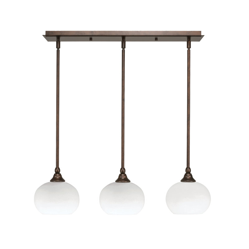 Luminaire suspendu linéaire à 3 lumières avec tige texturé turquoise, Bronze, H 7,25 po x l 38,25 po x P 6 po