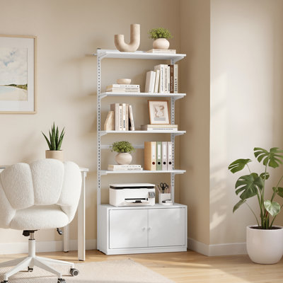 161cm H x 65cm W Bookcase with Adjustable Shelves and Bottom Cabinet