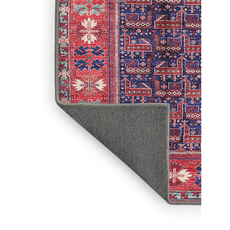 Tapis géométrique rouge / bleu / beige, Rectangle 7 pi x 10 pi
