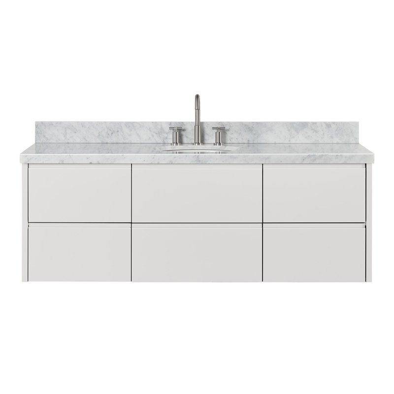   Ensemble de meuble-lavabo mural ovale simple 61 po avec comptoir en marbre de Carrare blanc de 1,5 po Ensuko, Ovale