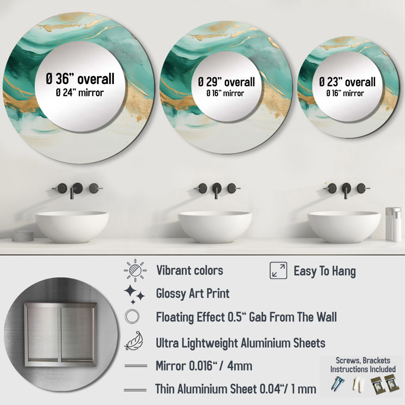 Roba doré et noir Roba Soft Wave Fusion I - miroir de formes abstraites, miroir mural rond beige, impression sur métal