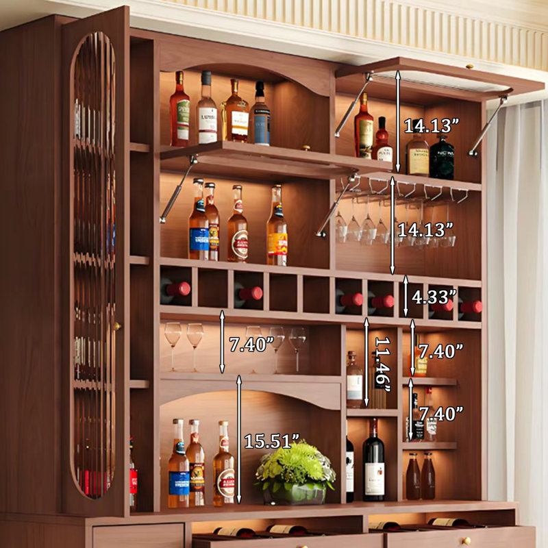 Armoire à vin 70,87 "en bois massif, vitrine à porte en verre, armoire de rangement légère de luxe