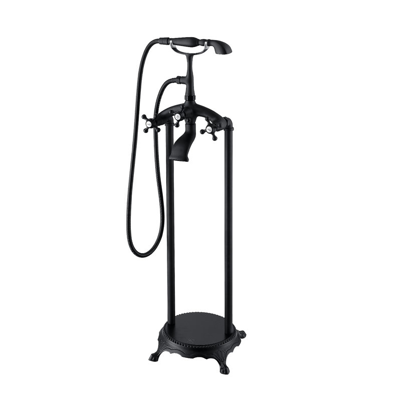 Topcraft Floor Mounted Freestanding Tub Faucet with Handheld Shower, Matte Black