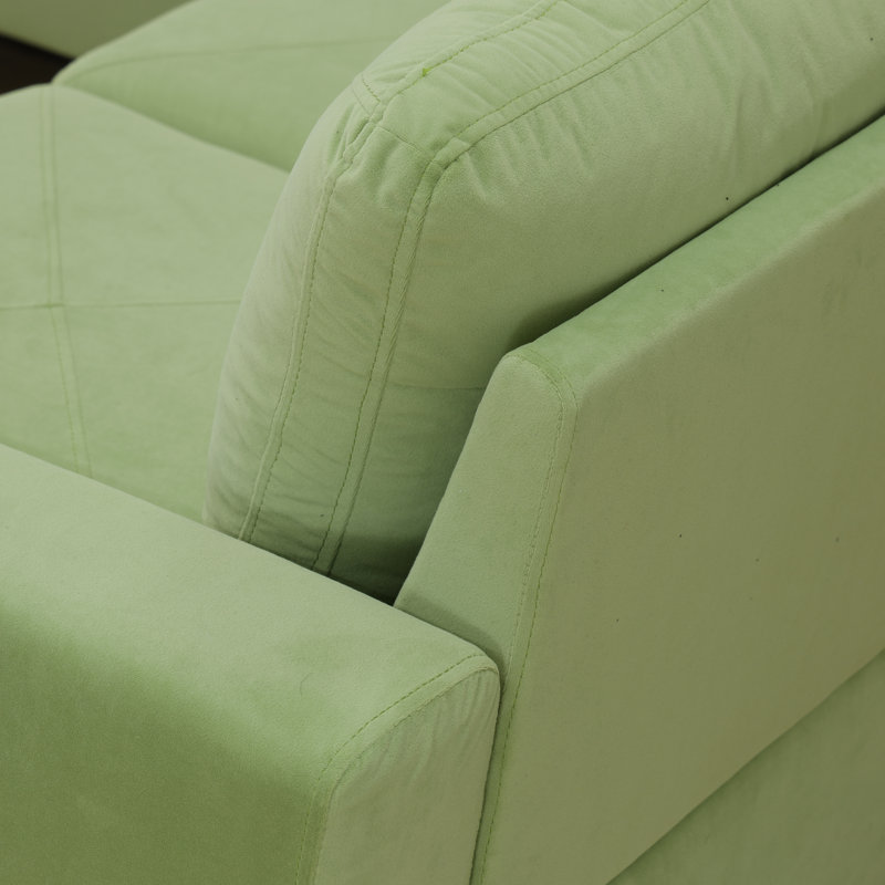 Caelean Upholstered L-Shaped Sectional Reversible, Green Linen Blend, Black