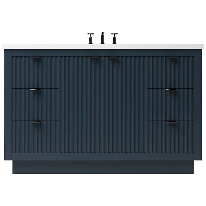 Lecrieú Single Extra Wide Bath Vanity, Matte Black, 48", Hague Blue