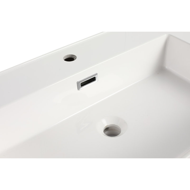Lavabo de salle de bain en résine de 48 po - Blanc gélifié, hypnotisant, 46,62 po P x l 18,59 x H 4,64 po, profondeur, largeur, hauteur
