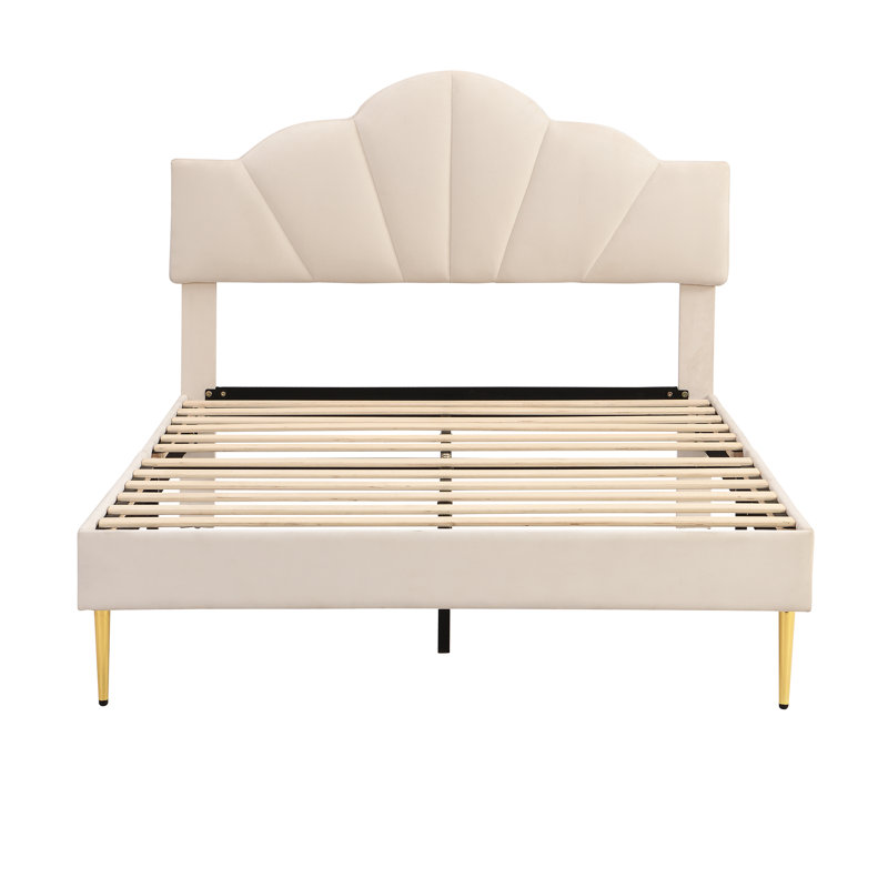 Akershus Upholstered Bed, Beige, UK Double - DE 135 x 190 cm