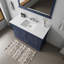 Meuble-lavabo simple bleu marine 48 po X P 22 po D, plateau en quartz blanc et Miroir-560252951