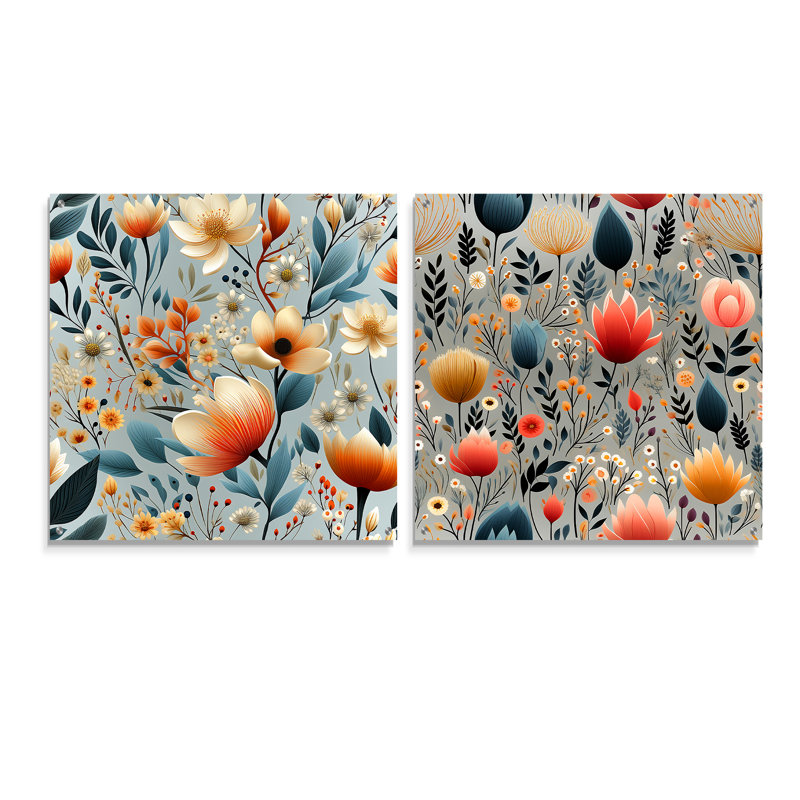 Minimalist Radiant Blossom Serenity - ensemble d'art mural en acrylique sur verre floral, H 36 po x l 73 po