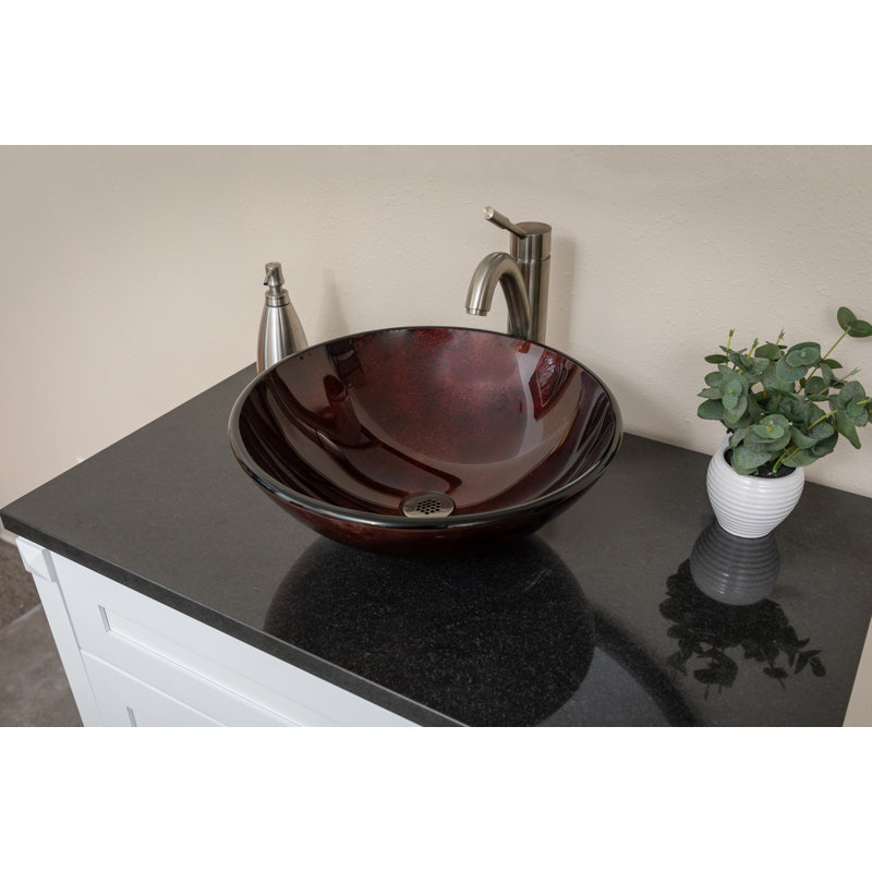 Eden Bath 16.5'' Red Copper Tempered Glass Circular Bathroom Sink