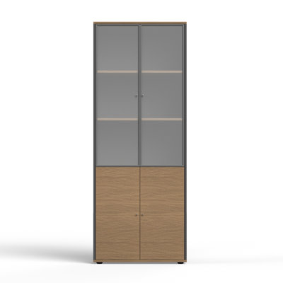 YTElantivo Tall Office Storage Cabinet with Frosted Glass Doors and Enclosed Wood Storage