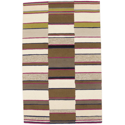 Tapis moderne rectangulaire touffeté à la main beige et fuchsia treillis 5 x 8 Shaney