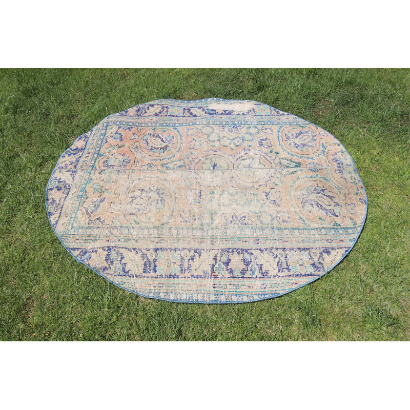 Vintage Oushak Blue Oriental Turkish Rug Perfect for Dorms and Salons