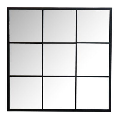 35 x 35 Inch Square Window Pane Wall Mirror Black