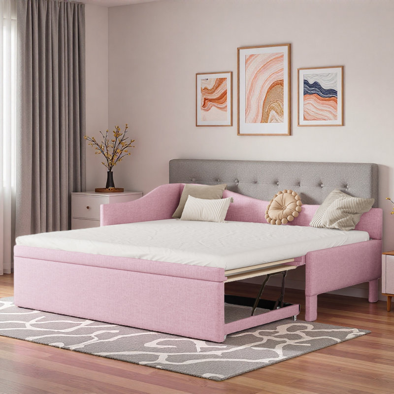 L-shaped Upholstered Daybed With Pop Up Trundle