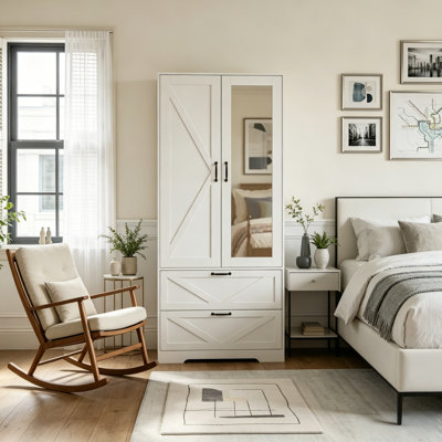 Armoire Wardrobe With Hanging Clothing Rod & 2 Drawers