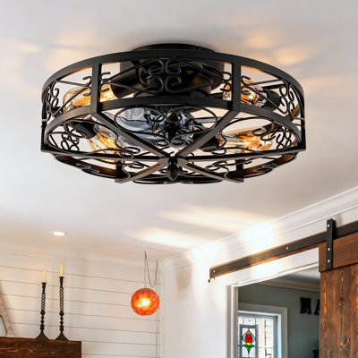 20'' Low Profile Farmhouse Reversible Caged Ceiling Fan with Light Kit and Remote